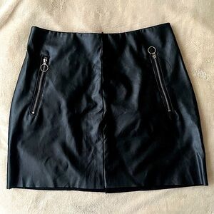 SHEIN small black faux vegan leather zip shirt sexy edgy punk mini skirt